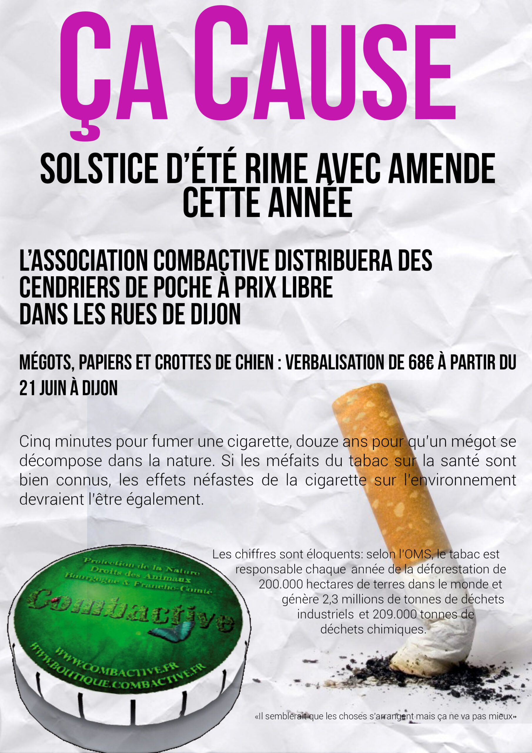 Distribution de cendriers de poche à prix libre